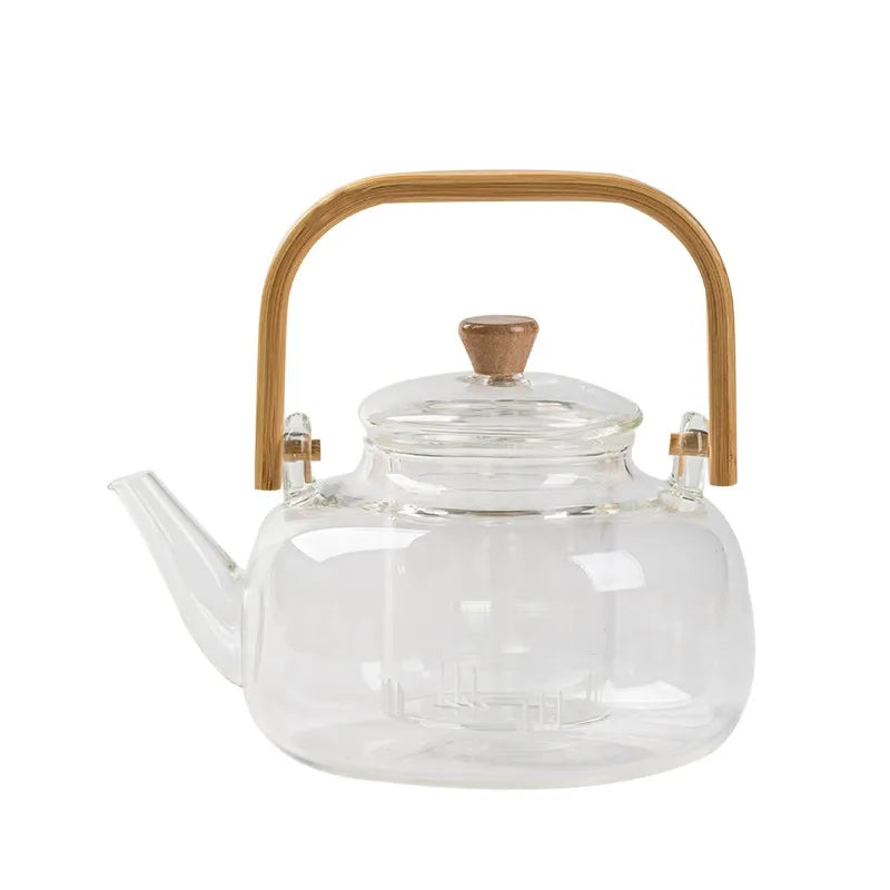 Bamboo Handle Glass Teapot 1000ml