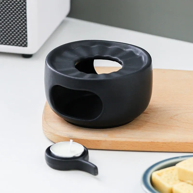 Matte Black Ceramic Tea Warmer With Candle Tray
