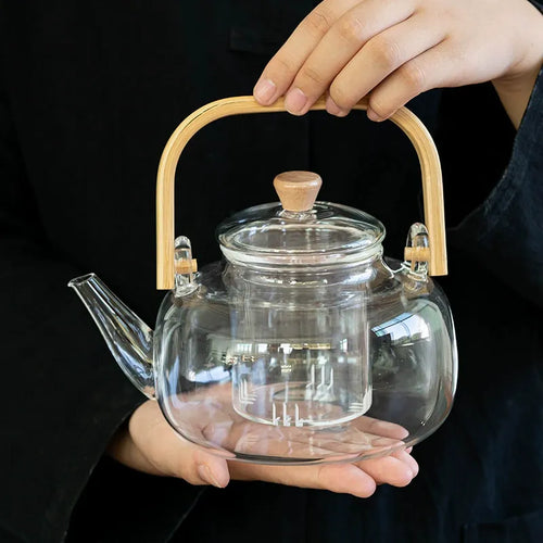 Bamboo Handle Glass Teapot 1000ml