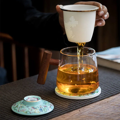 Ceramic Liner Glass Tea Cup With Filter