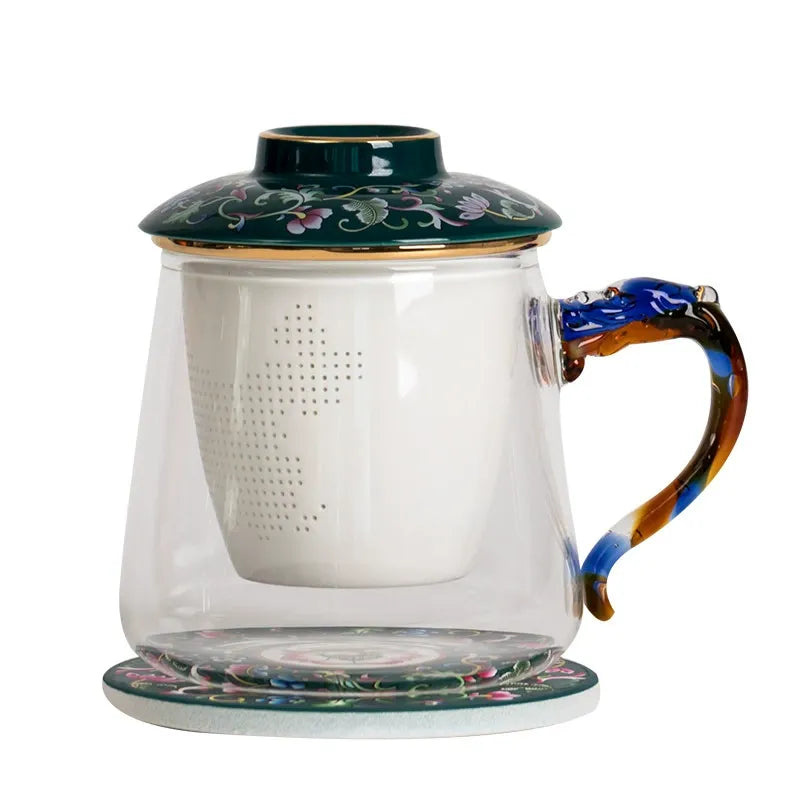 Ceramic Liner Glass Tea Cup With Filter