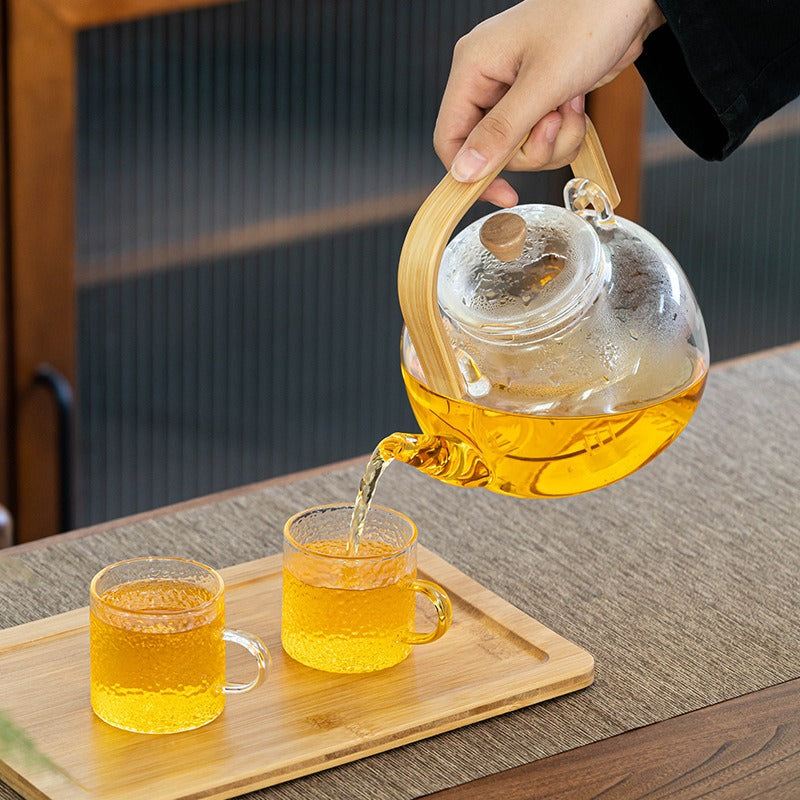 Bamboo Handle Glass Teapot 1000ml