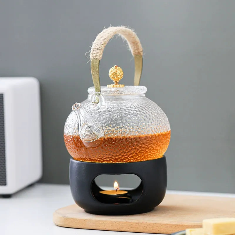 Matte Black Ceramic Tea Warmer With Candle Tray