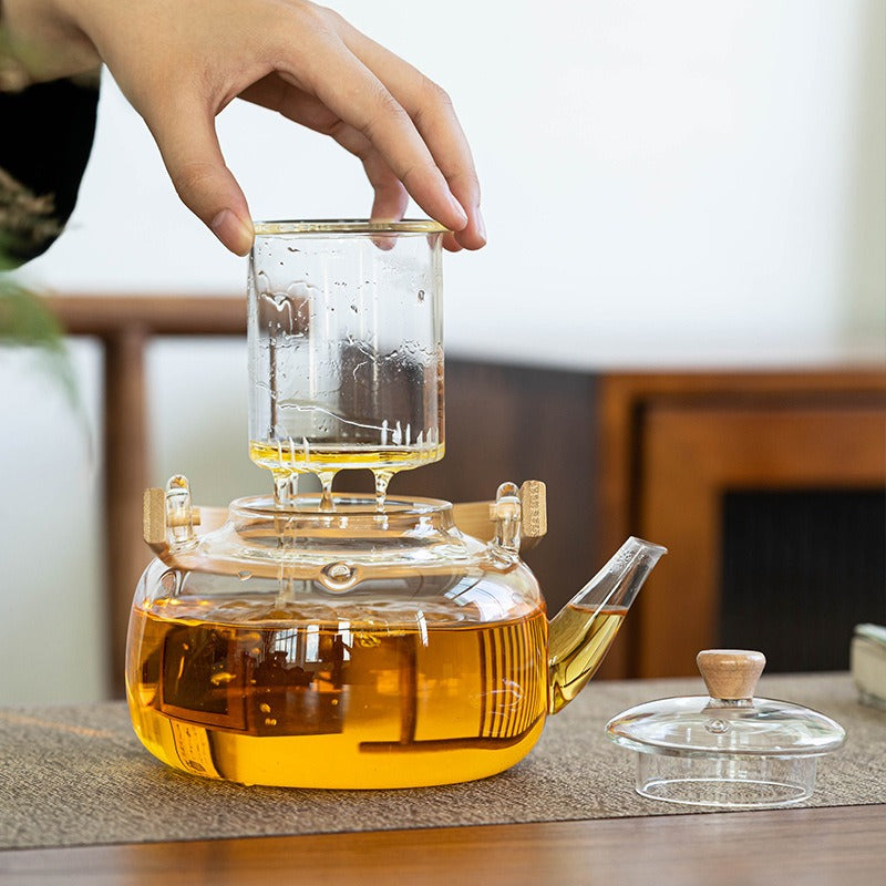 Bamboo Handle Glass Teapot 1000ml