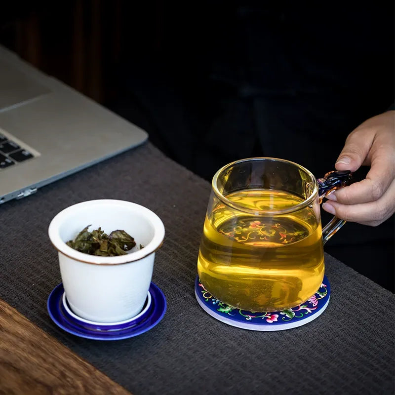 Ceramic Liner Glass Tea Cup With Filter