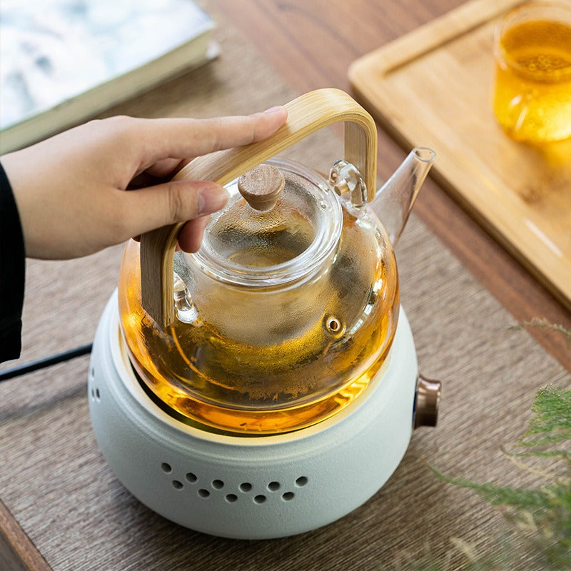 Bamboo Handle Glass Teapot 1000ml