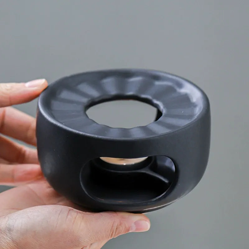 Matte Black Ceramic Tea Warmer With Candle Tray